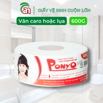 Combo 10 cuộn Giấy vệ sinh cuộn lớn đa năng vân caro PONYO JB600 2 lớp 600g