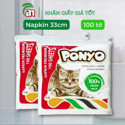Combo 10 gói khăn giấy ăn mềm mại PONYO 1 lớp khổ 33 cm gói 100 tờ